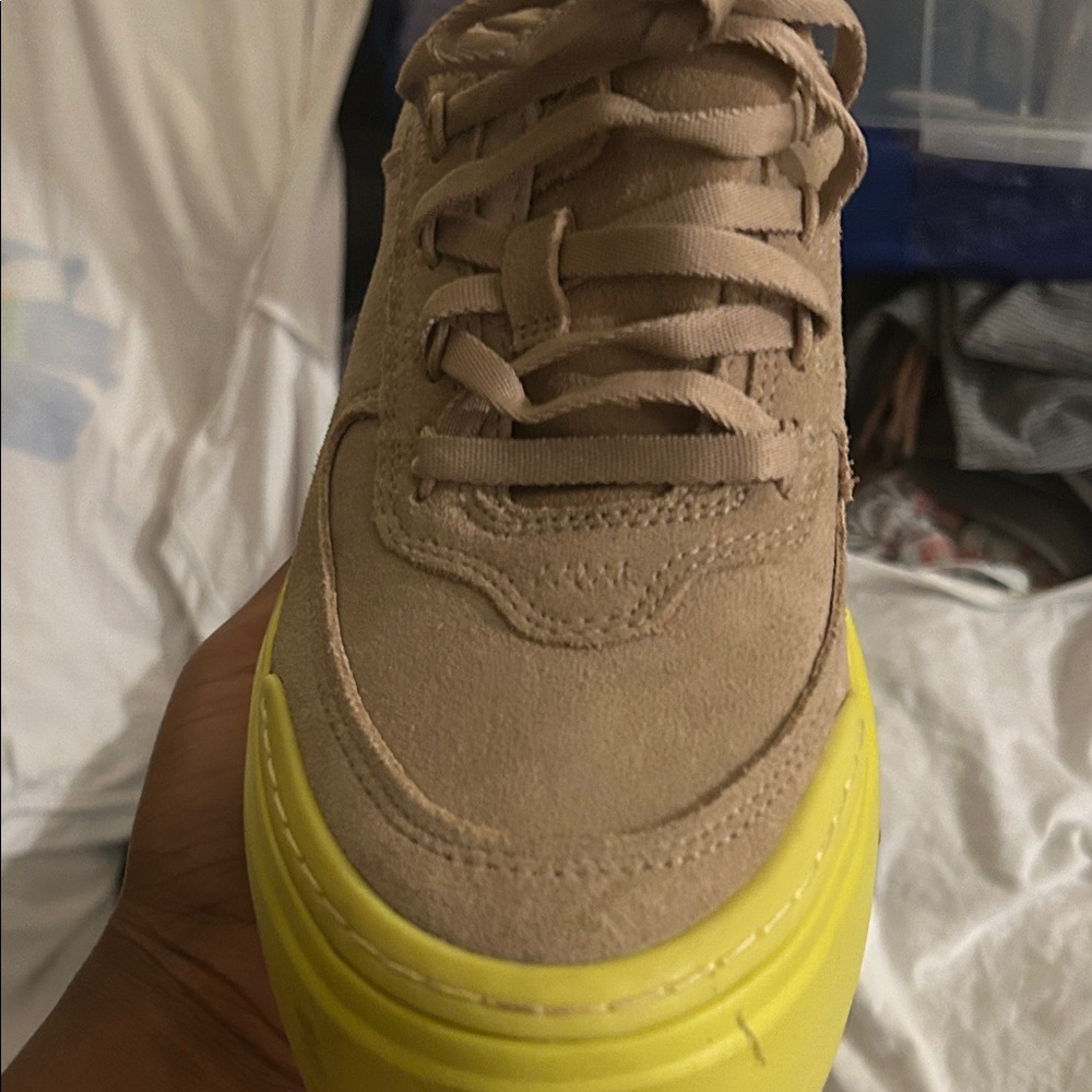 UGG Tan Sneakers with Bright Yellow Soles